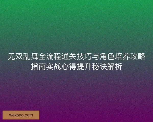 无双乱舞全流程通关技巧与角色培养攻略指南实战心得提升秘诀解析