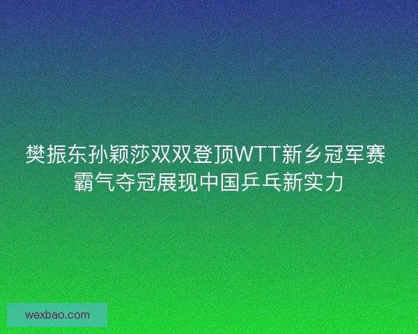樊振东孙颖莎双双登顶WTT新乡冠军赛 霸气夺冠展现中国乒乓新实力