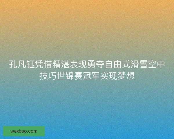 孔凡钰凭借精湛表现勇夺自由式滑雪空中技巧世锦赛冠军实现梦想